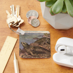 Harbour Seals, Vintage Marine Life Ocean Animals Key Ring