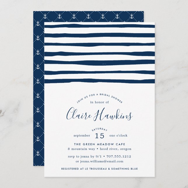 Harbour Stripe Bridal Shower Invitation (Front/Back)