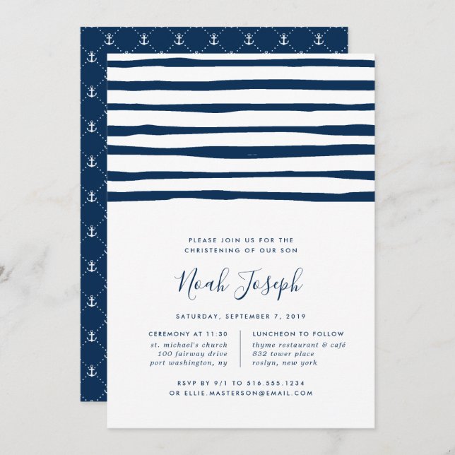 Harbour Stripe Christening or Baptism Invitation (Front/Back)