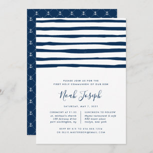 Harbour Stripe First Holy Communion Invitation