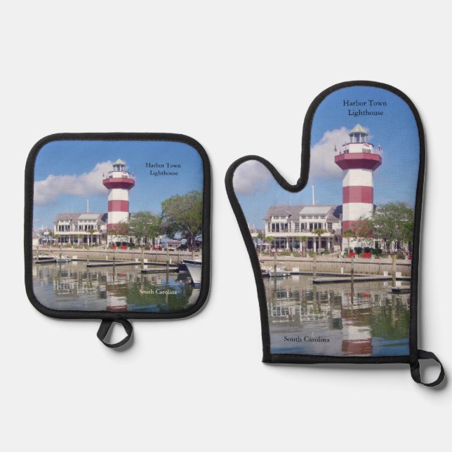 Harbour Town Lighthouse Oven Mitt & Pot Holder Set (Front)