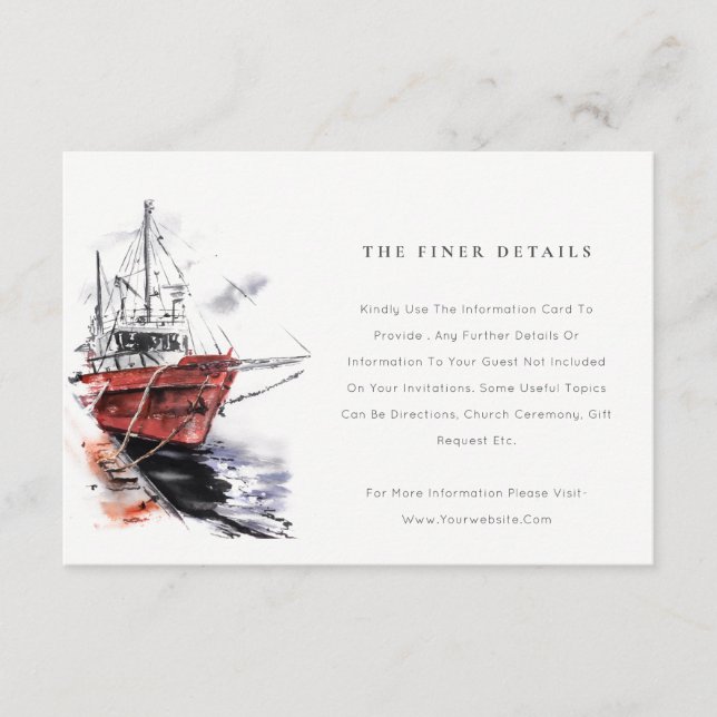 Harbour Yacht Sailboat Watercolor Wedding Details Enclosure Card (Front)