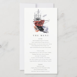Harbour Yacht Sailboat Watercolor Wedding Menu Car