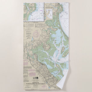 Harbours of Plymouth, Kingston and Duxbury Chart Beach Towel