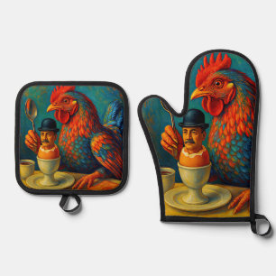 Hard-Boiled Human - Fowl Play at Breakfast Oven Mitt & Pot Holder Set