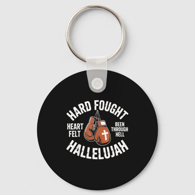 Hard Fought Hallelujah Boxing Gloves Christian Box Key Ring (Front)
