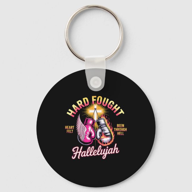 Hard Fought Hallelujah Boxing Gloves Faith  Key Ring (Front)