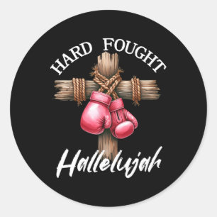 Hard Fought Hallelujah Boxing Gloves God Faith Jes Classic Round Sticker