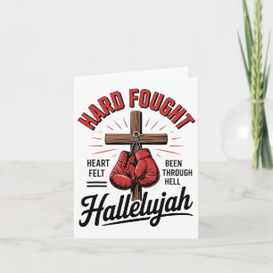Hard Fought Hallelujah Christian Boxing Cross Stre Card