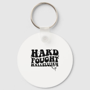 Hard Fought Hallelujah Cross Heart Sparkle Art Key Ring