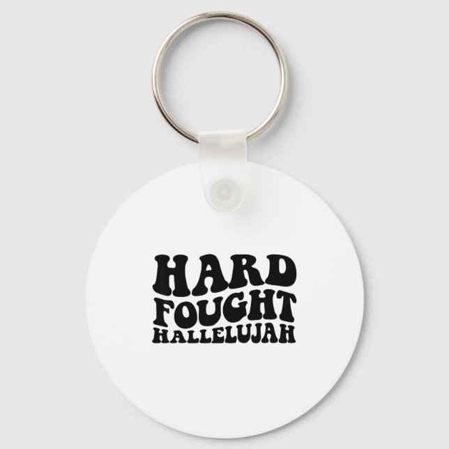 Hard Fought Hallelujah Retro Jesus  Key Ring (Front)