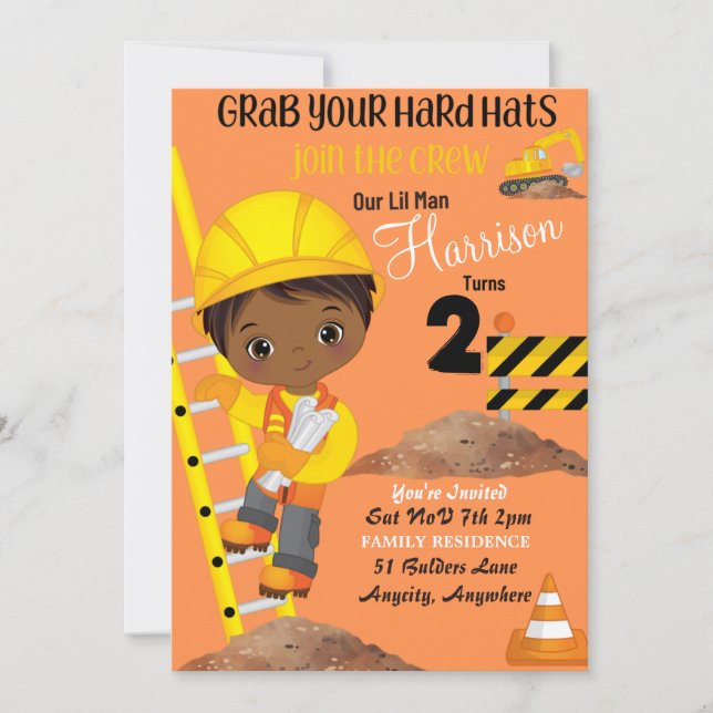 Hard Hat Birthday Invitation Card (Front)