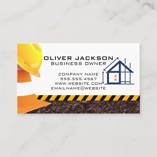 Hard Hat | Construction Cone Crane | Builder Business Card (Front)