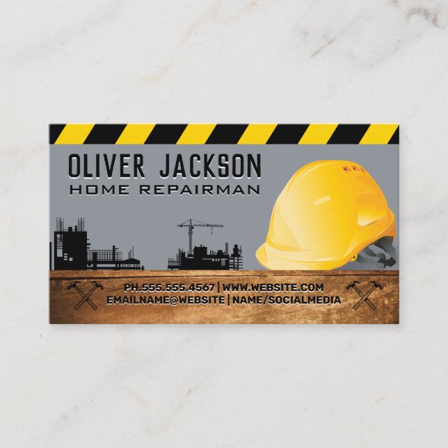Hard Hat Construction Site | Blue Collar Business Card (Front)