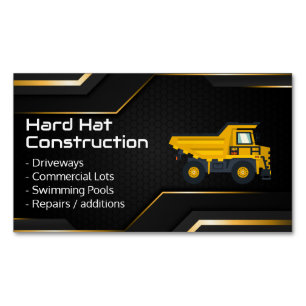 Hard Hat Construction   Work Dump Truck Magnetic Business Card