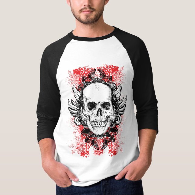 Hard Hitter Grunge Skull 3/4 Raglan T-Shirt (Front)