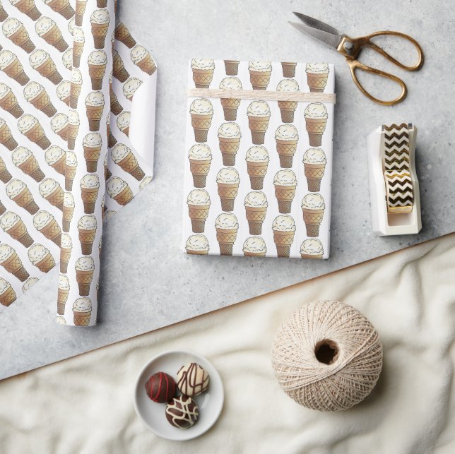 Hard Ice Cream Vanilla Scoop Cake Cone Dessert Wrapping Paper (Crafts)