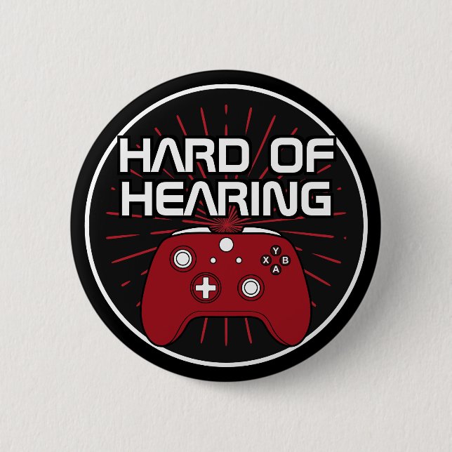 Hard of Hearing Black Red Gamer Controller 6 Cm Round Badge (Front)