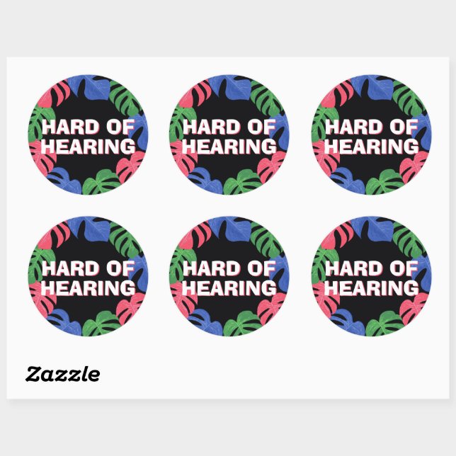 Hard of Hearing Black Tropical Palm Leaves Classic Round Sticker (Sheet)