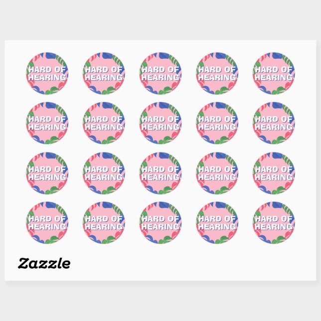 Hard of Hearing Feminine Pink Tropical Leaves Classic Round Sticker (Sheet)
