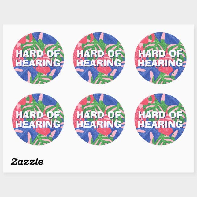 Hard of Hearing Pink Blue Green Tropical Leaves Classic Round Sticker (Sheet)