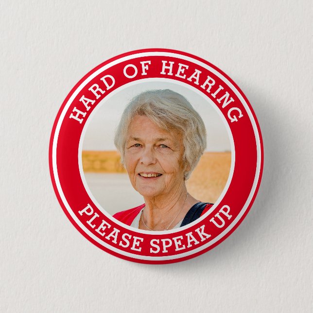 Hard of Hearing Womens Red Text Photo  6 Cm Round Badge (Front)