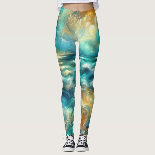 Hard Pastel Drawing Abstract Ocean Leggings (Front)