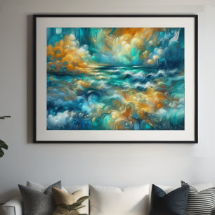 Hard Pastel Drawing Abstract Ocean Poster