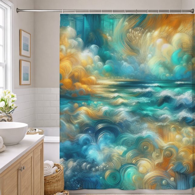 Hard Pastel Drawing Abstract Ocean Shower Curtain (Creator Uploaded)