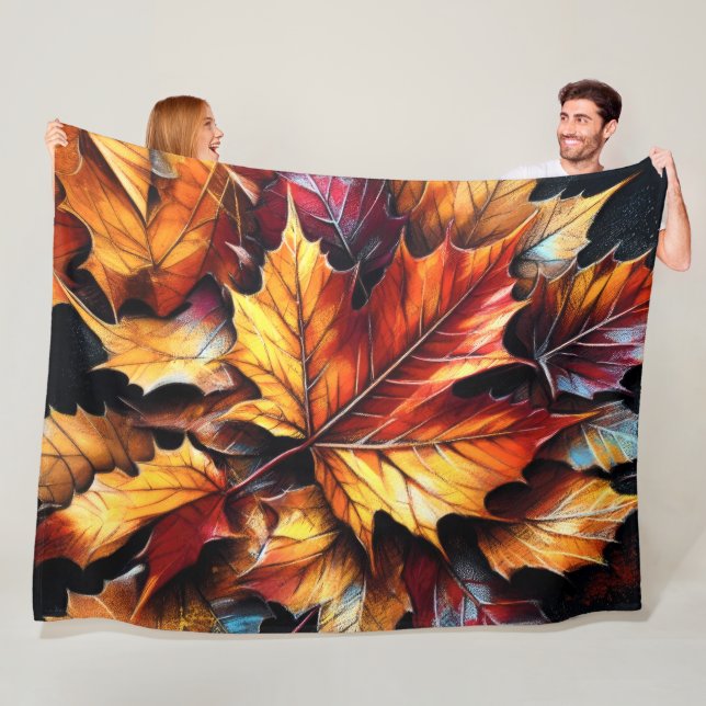 Hard Pastel Drawing Autumn Fall Maple Leaves Fleece Blanket (In Situ)