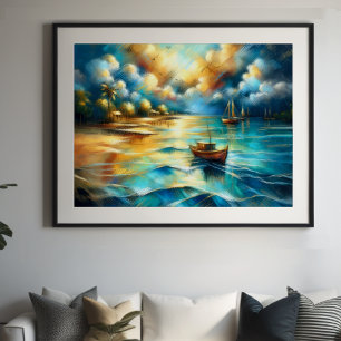 Hard Pastel Drawing Boats Water II Poster