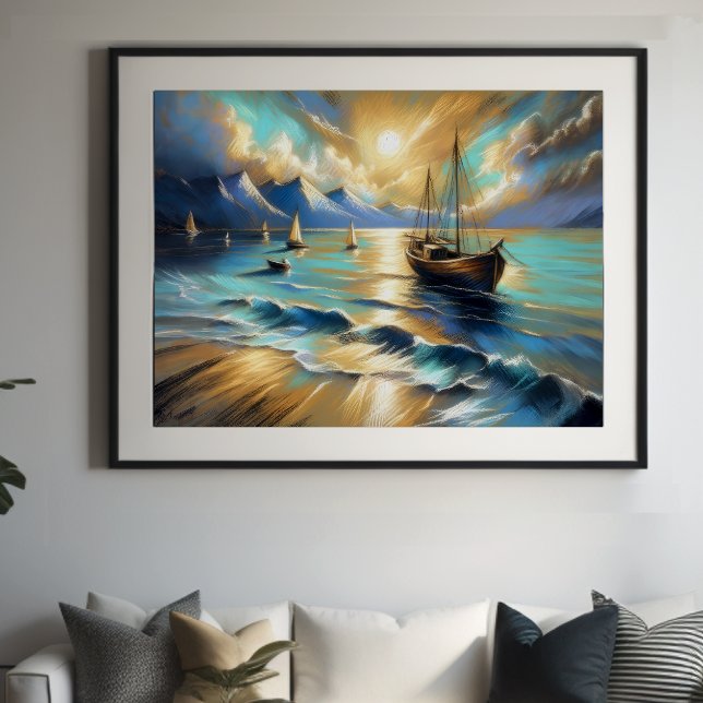 Hard Pastel Drawing Boats Water III Poster (Creator Uploaded)
