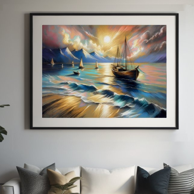 Hard Pastel Drawing Boats Water  Poster (Creator Uploaded)
