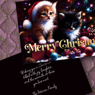 Hard Pastel Drawing Christmas 2 Kittens Card