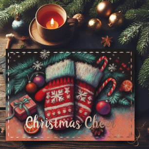 Hard Pastel Drawing Christmas Holiday Mittens