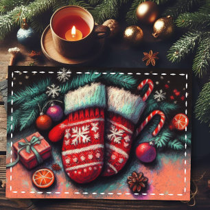 Hard Pastel Drawing Christmas Holiday Mittens Card