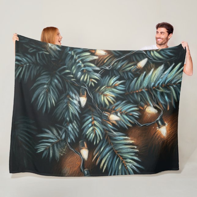Hard Pastel Drawing Christmas Holiday String Light Fleece Blanket (In Situ)