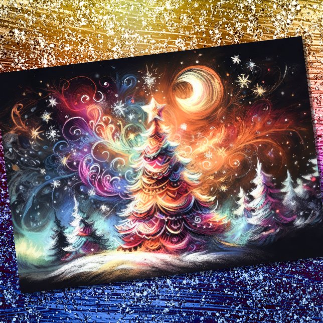 Hard Pastel Drawing Christmas Holiday Trees Whimsy Card (Creator Uploaded)