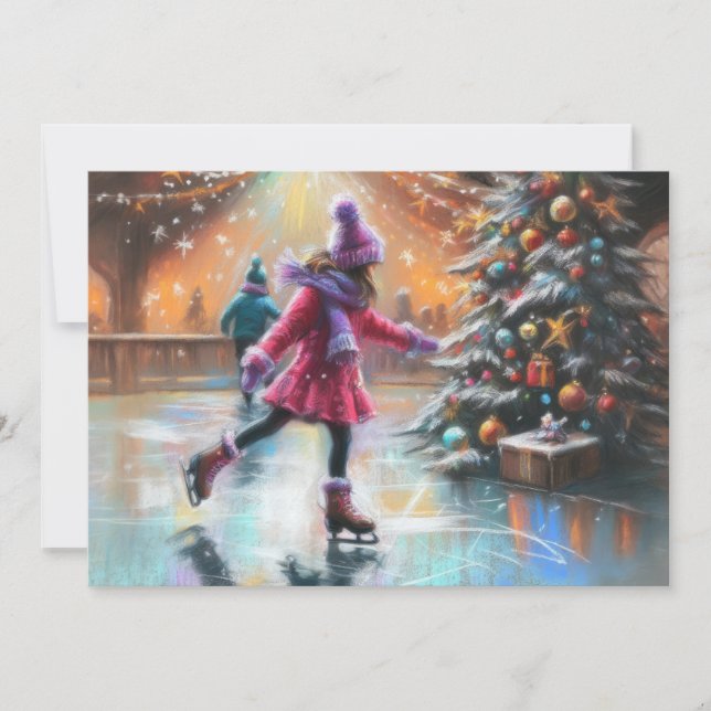 Hard Pastel Drawing Christmas Ice Skating Card (Front)