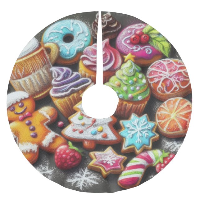 Hard Pastel Drawing Christmas Motif Holiday Cookie Brushed Polyester Tree Skirt (Front)