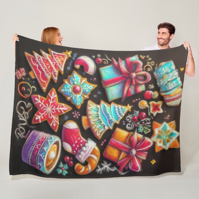 Hard Pastel Drawing Christmas Motif Holiday Cookie Fleece Blanket (In Situ)