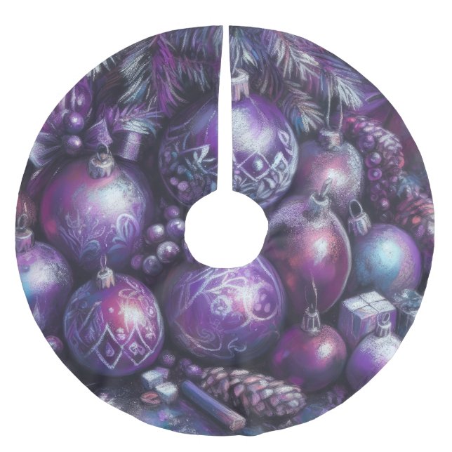 Hard Pastel Drawing Christmas Motif Holiday Purple Brushed Polyester Tree Skirt (Front)