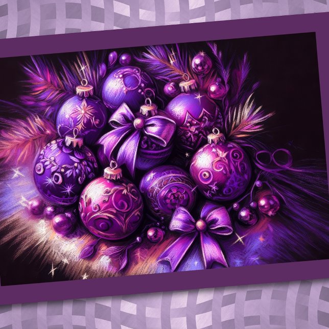 Hard Pastel Drawing Christmas Motif Holiday Purple Card (Creator Uploaded)