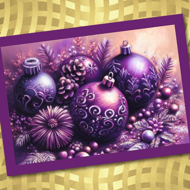 Hard Pastel Drawing Christmas Motif Holiday Purple Card (Creator Uploaded)