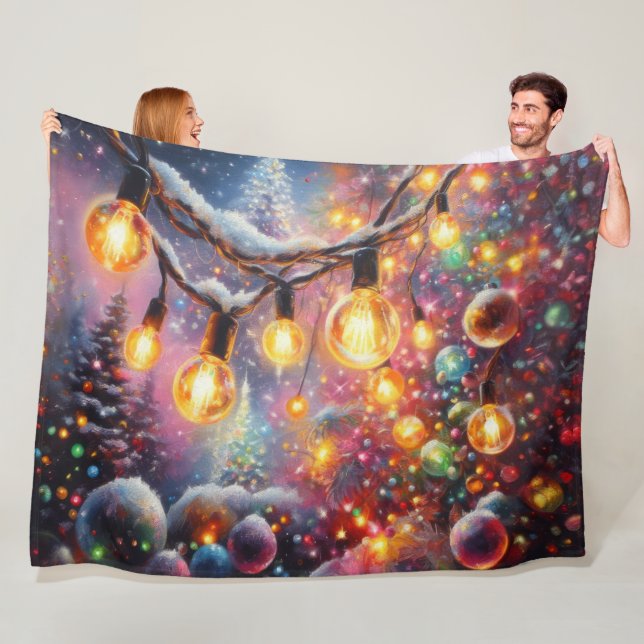 Hard Pastel Drawing Christmas Motifs Holiday Fleece Blanket (In Situ)
