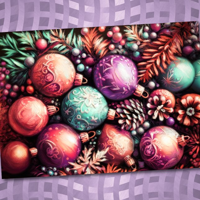 Hard Pastel Drawing Christmas Motifs Purple Peach Card (Creator Uploaded)
