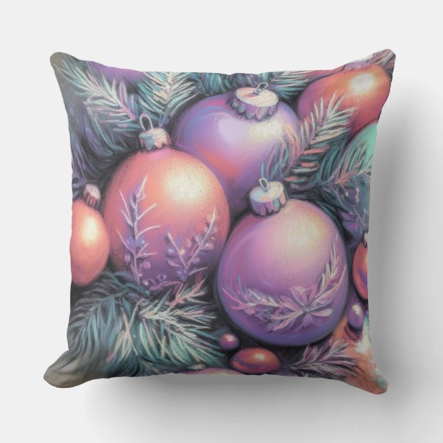 Hard Pastel Drawing Christmas Motifs Purple Peach Cushion (Front)