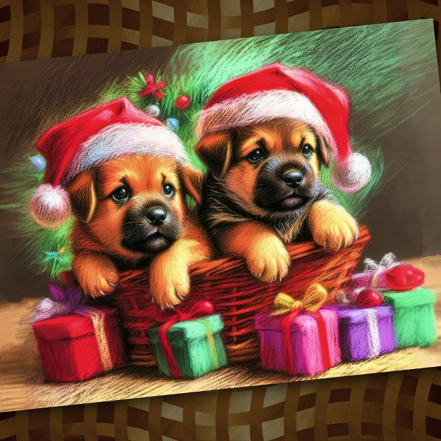 Hard Pastel Drawing Christmas Puppies Card (Creator Uploaded)