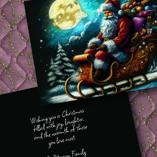 Hard Pastel Drawing Christmas Santa in Sleigh 2 Card