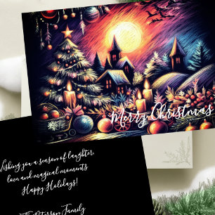 Hard Pastel Drawing Christmas Scene Holiday Card